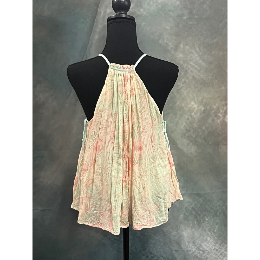Free‎ People Peach Mint Green Abstract Lace Up Side Halter Tank Top Small - Picture 4 of 9
